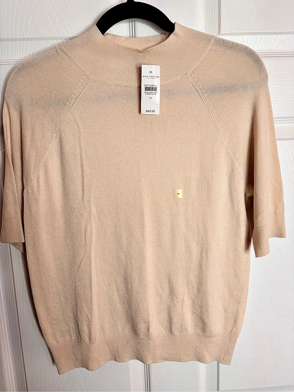 Ann Taylor Factory Blush Pink Short Sleeve Knit Sweater Top M NWT